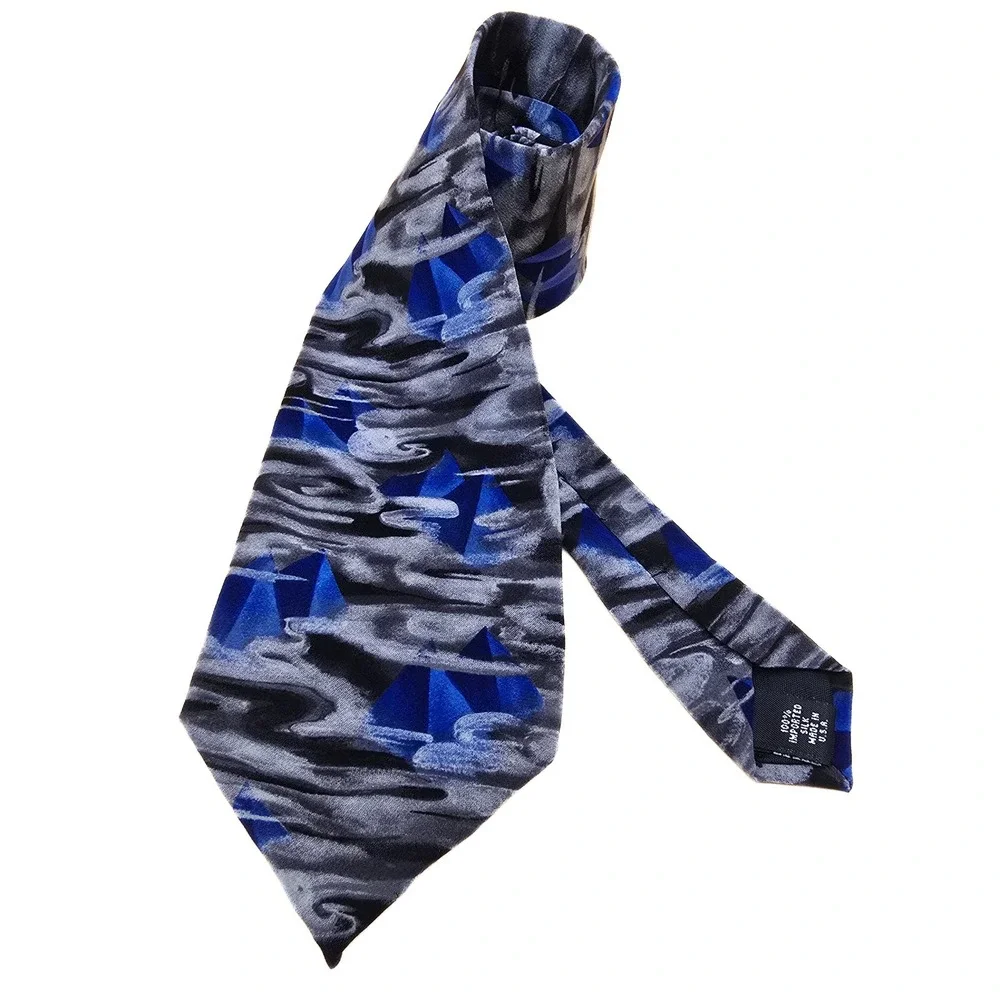 Grateful Dead Great Pyramid First Set Silk Necktie‎ Blue Grey Abstract Vintage